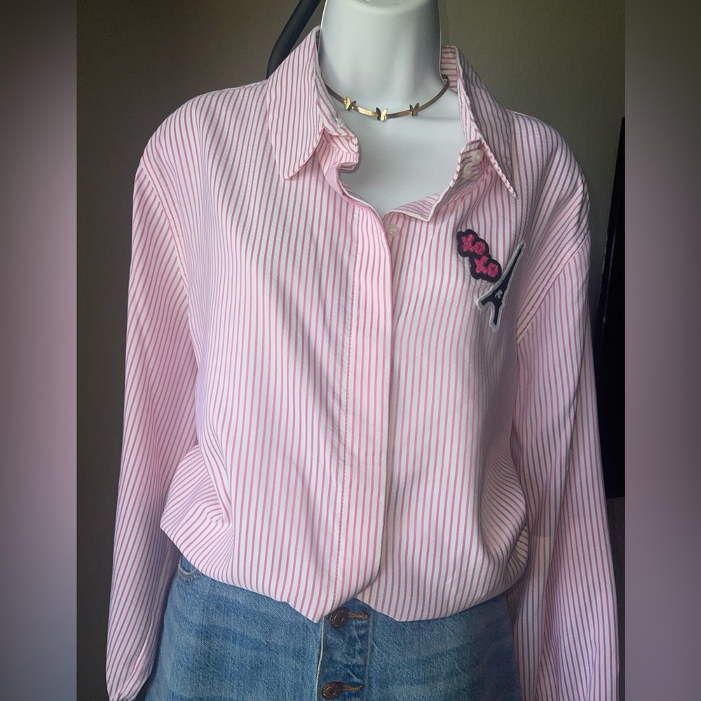 Karl Lagerfeld Paris limited Edition Striped Pink Shirt Women Sz XL NWT.